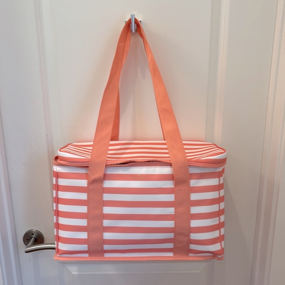 NWT Kate Spade New York peach and white striped insulated cooler Tote Bag - Picture 1 of 6